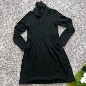 IBEX Black Merino Wool Long Sleeve Dress with Pockets Size M Made in USA Modest